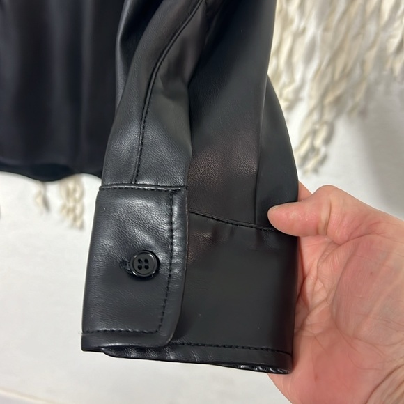 MOTHER The Roomie Frenchie Black Faux Leather Long Sleeve Button Down Size XS - Picture 3 of 11